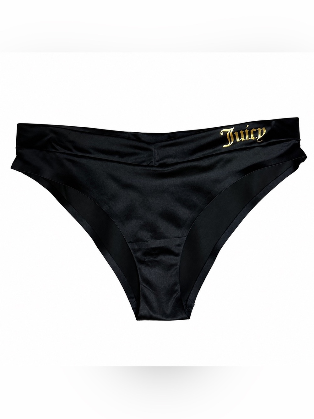 Juicy Couture Intimates Bikini Bottoms L Black Gold Logo Nylon Spandex *FLAWED*